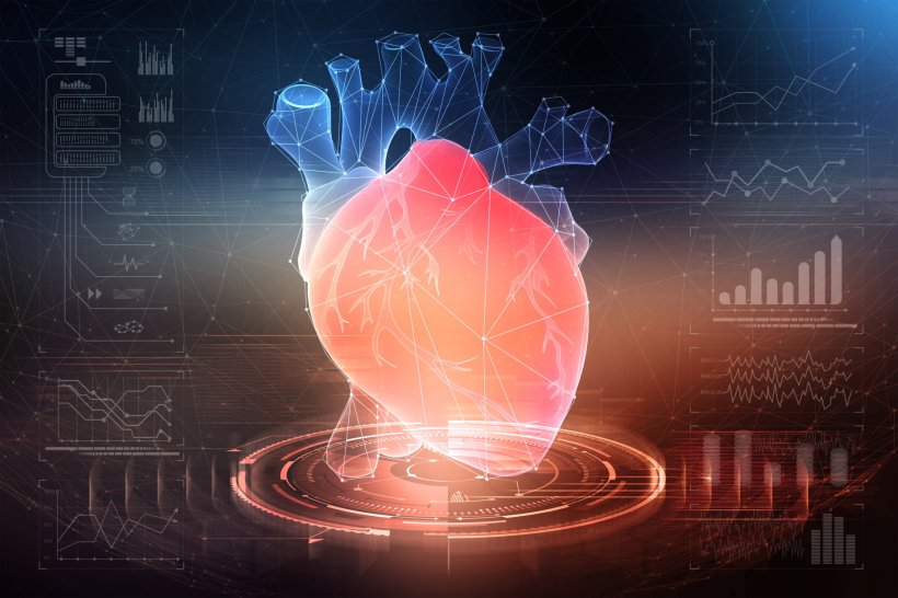 illustration of digital heart model in abstract technology environment